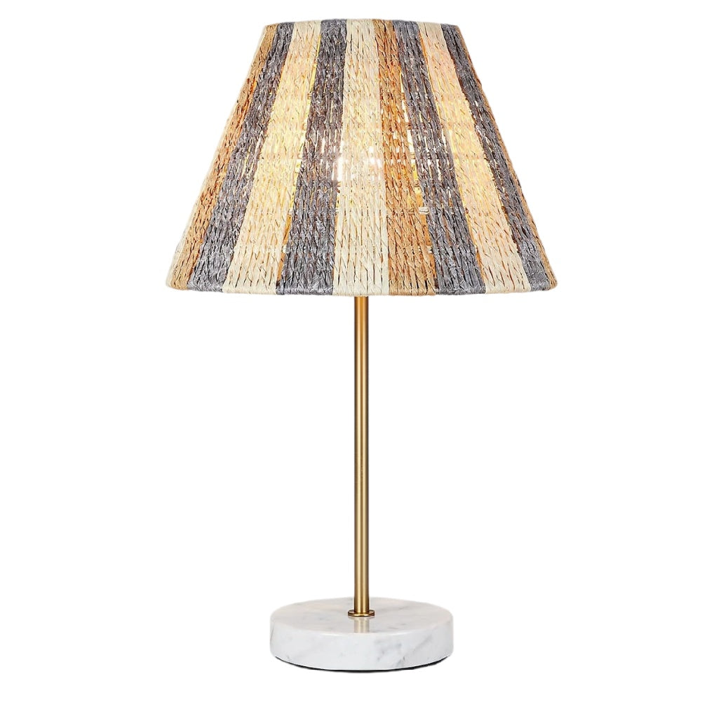**Moderne Tafellamp met Strepen - Marmeren Basis en Gouden Stang**