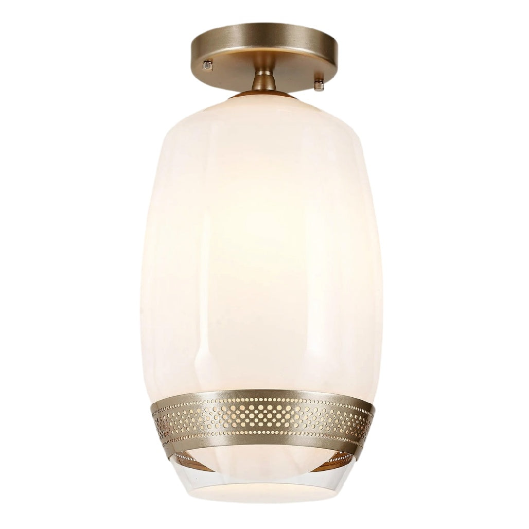 **Technische titel in het Nederlands: Elegante plafondlamp met glazen kap en gouden elementen**