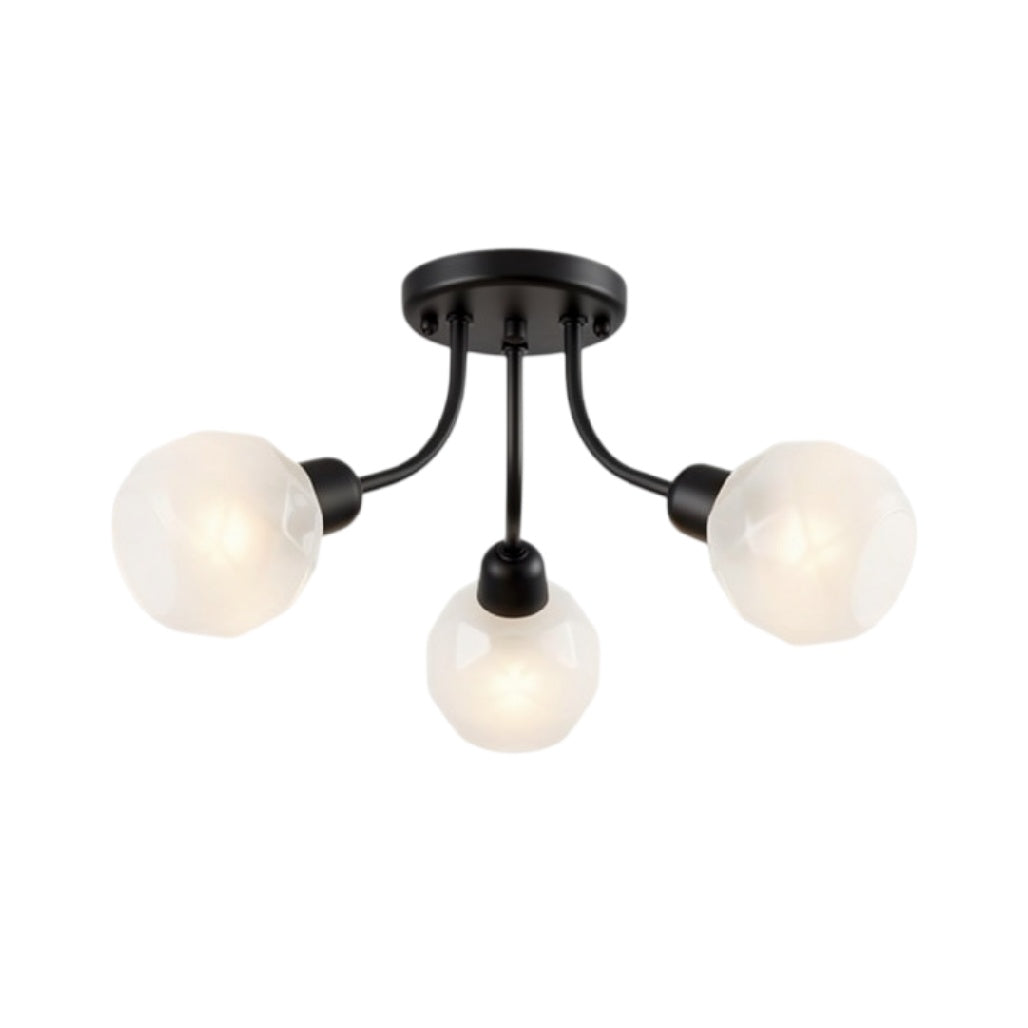Technische titel in het Nederlands: **Moderne plafondlamp met 3 facetterende glazen bollen**